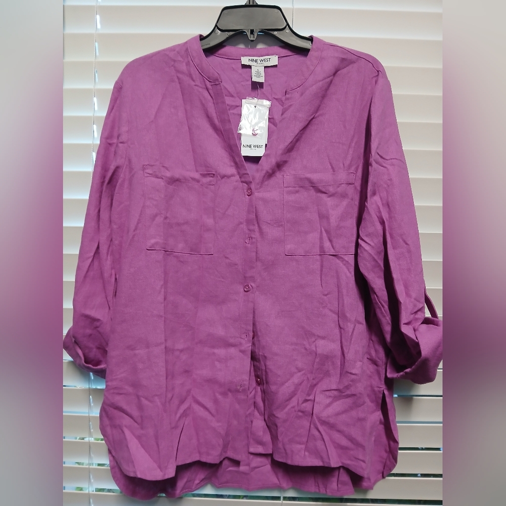 Nwt Nine West Women's Button Down Shirt in Vibrant Purple Sz S